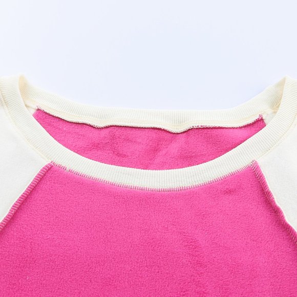 Rose Colorblock Long Sleeve Pullover Fleece Sweatshirt - Picture 12 of 16